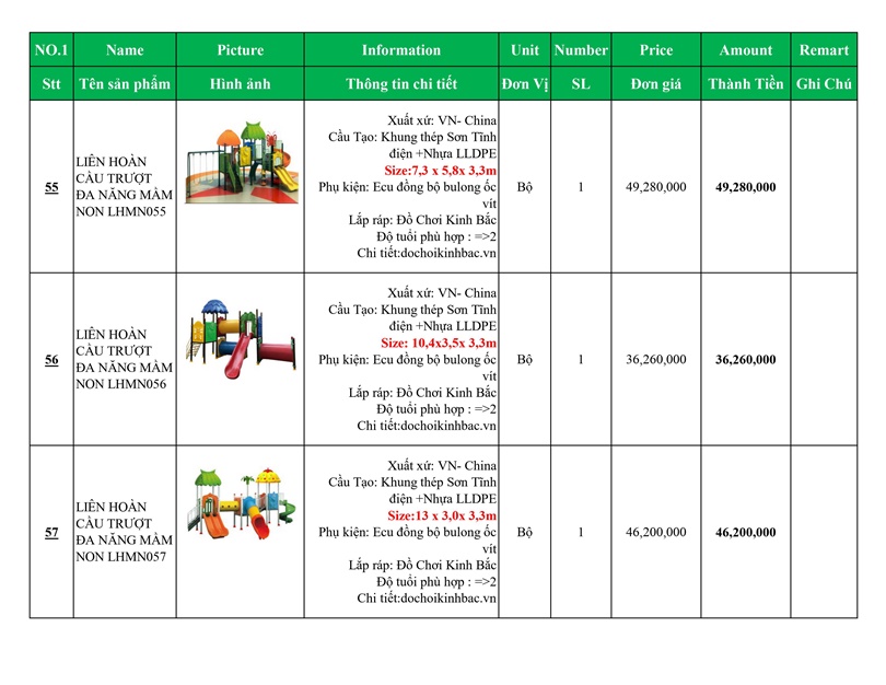 BÁO GIÁ NHÀ LIÊN HOÀN CẦU TRƯỢT VIỆT NAM