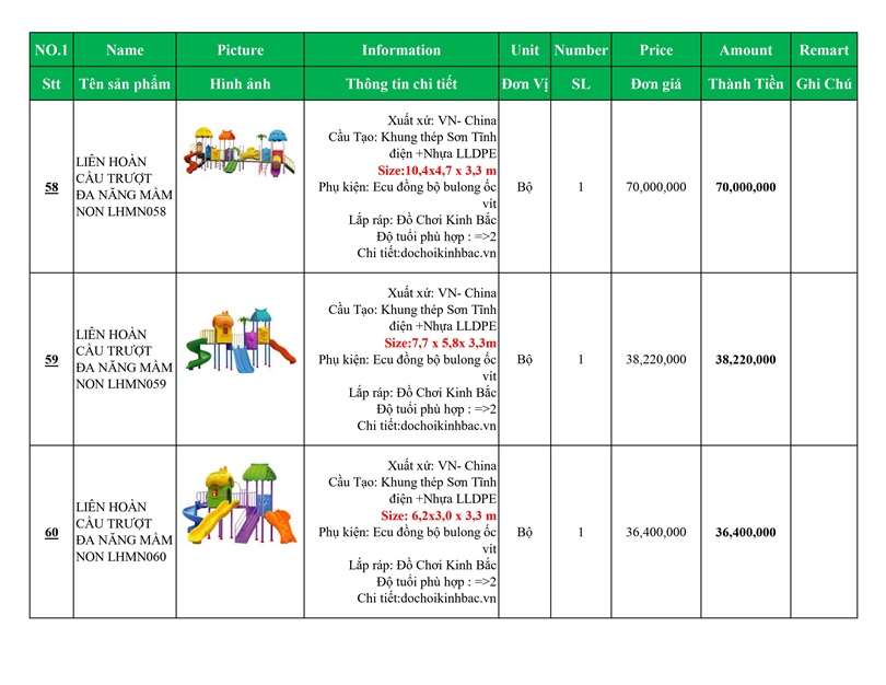 BÁO GIÁ NHÀ LIÊN HOÀN CẦU TRƯỢT VIỆT NAM