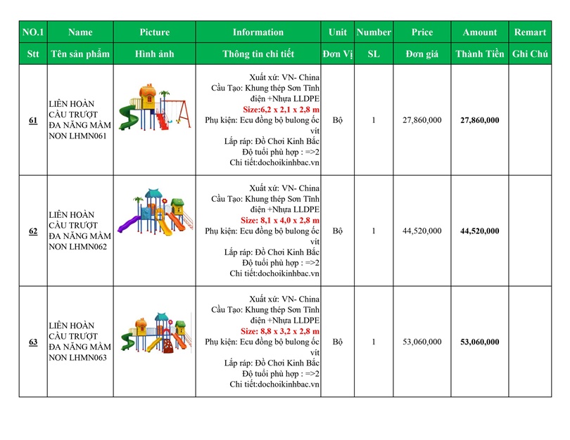 BÁO GIÁ NHÀ LIÊN HOÀN CẦU TRƯỢT VIỆT NAM