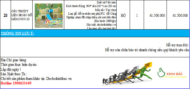 BÁO GIÁ CẦU TRƯỢT LIÊN HOÀN GỖ MẦM NON 