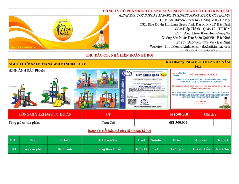 BÁO GIÁ NHÀ LIÊN HOÀN CẦU TRƯỢT BỂ BƠI