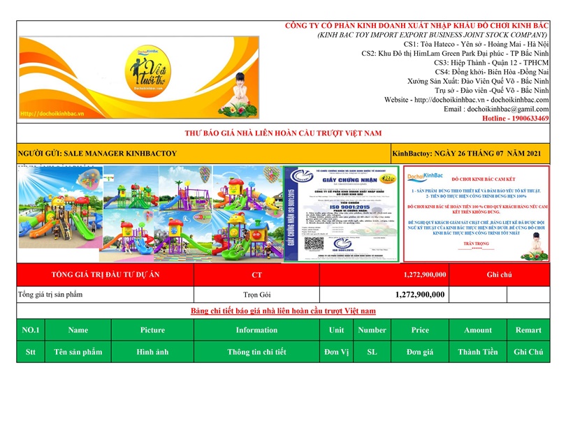 BÁO GIÁ NHÀ LIÊN HOÀN CẦU TRƯỢT MẦM NON