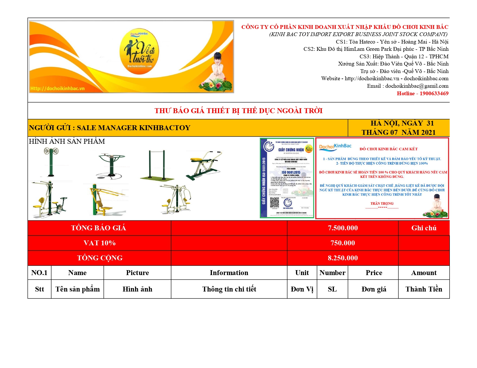BÁO GIÁ THIẾT BỊ THỂ DỤC NGOÀI TRỜI 
