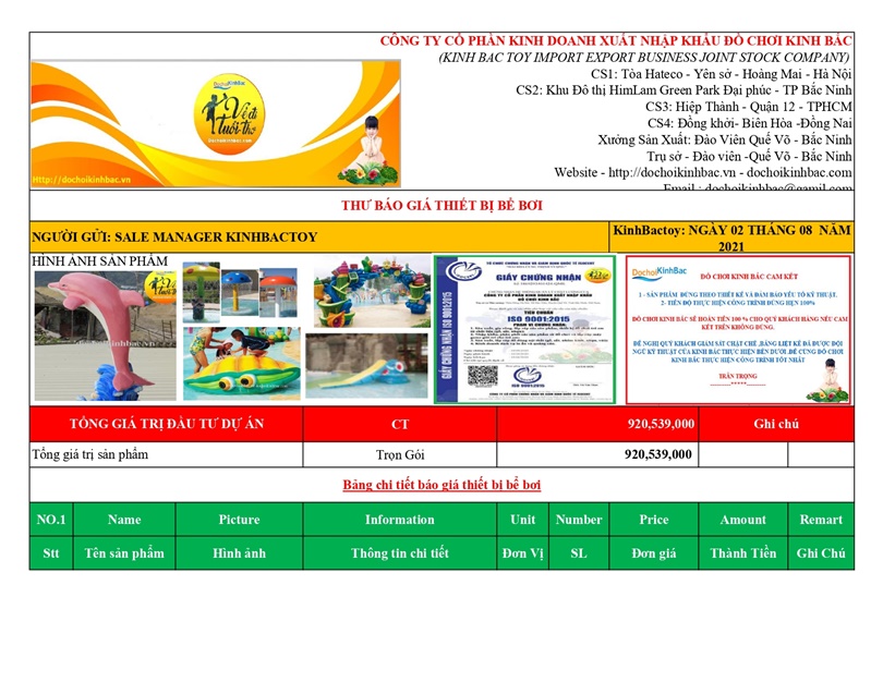 BÁO GIÁ THIẾT BỊ BỂ BƠI