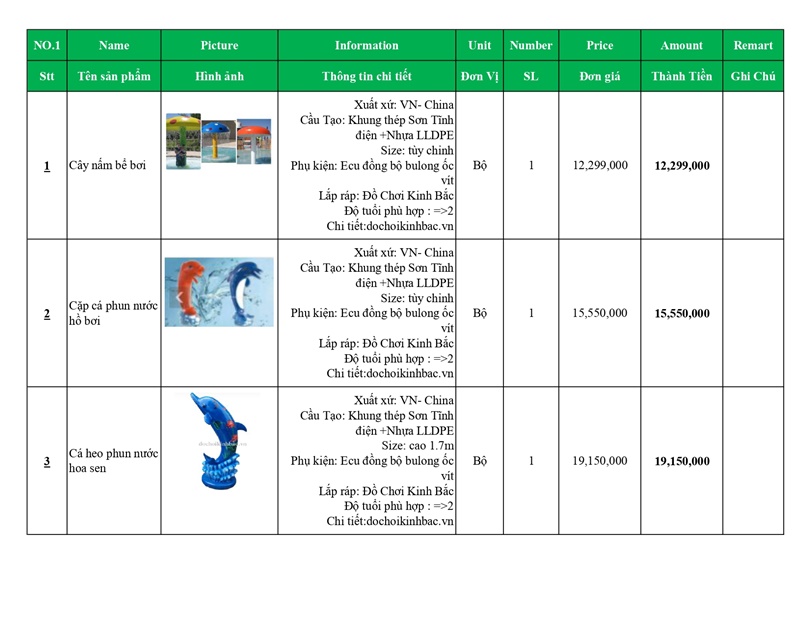 BÁO GIÁ THIẾT BỊ BỂ BƠI