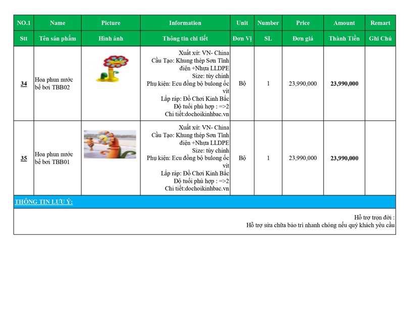 BÁO GIÁ THIẾT BỊ BỂ BƠI