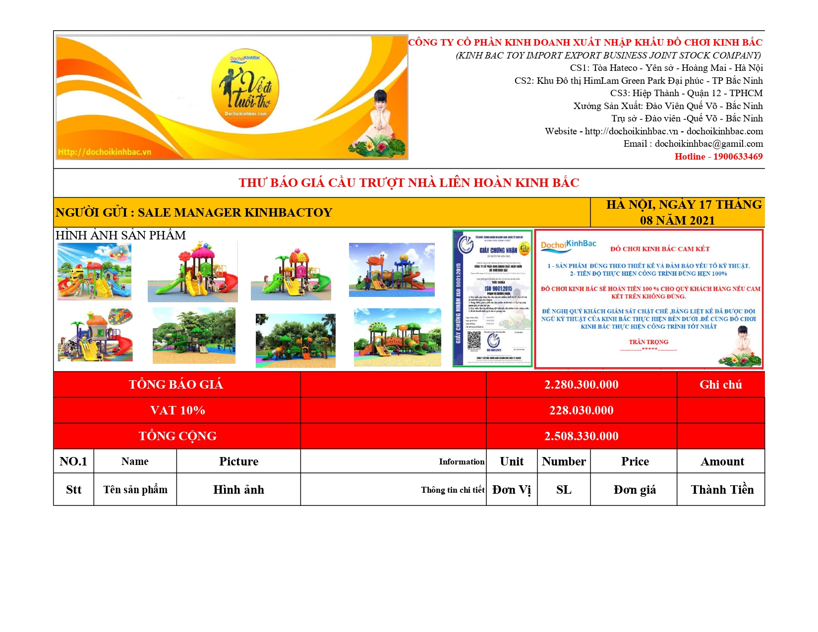 BÁO GIÁ CẦU TRƯỢT LIÊN HOÀN KINH BẮC