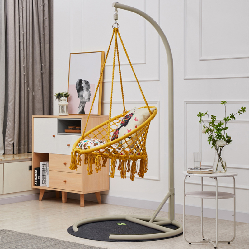 XÍCH ĐU MACRAME COTTON SWING MÀU VÀNG HOA CÚC CÓ CẦN TREO 