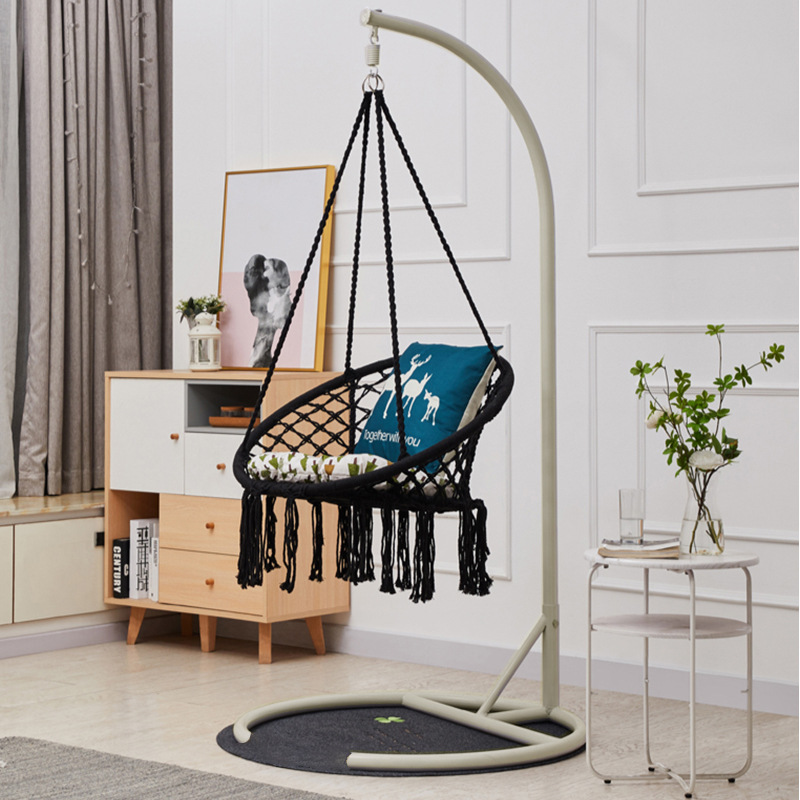 XÍCH ĐU MACRAME COTTON SWING MÀU ĐEN CÓ CẦN TREO 