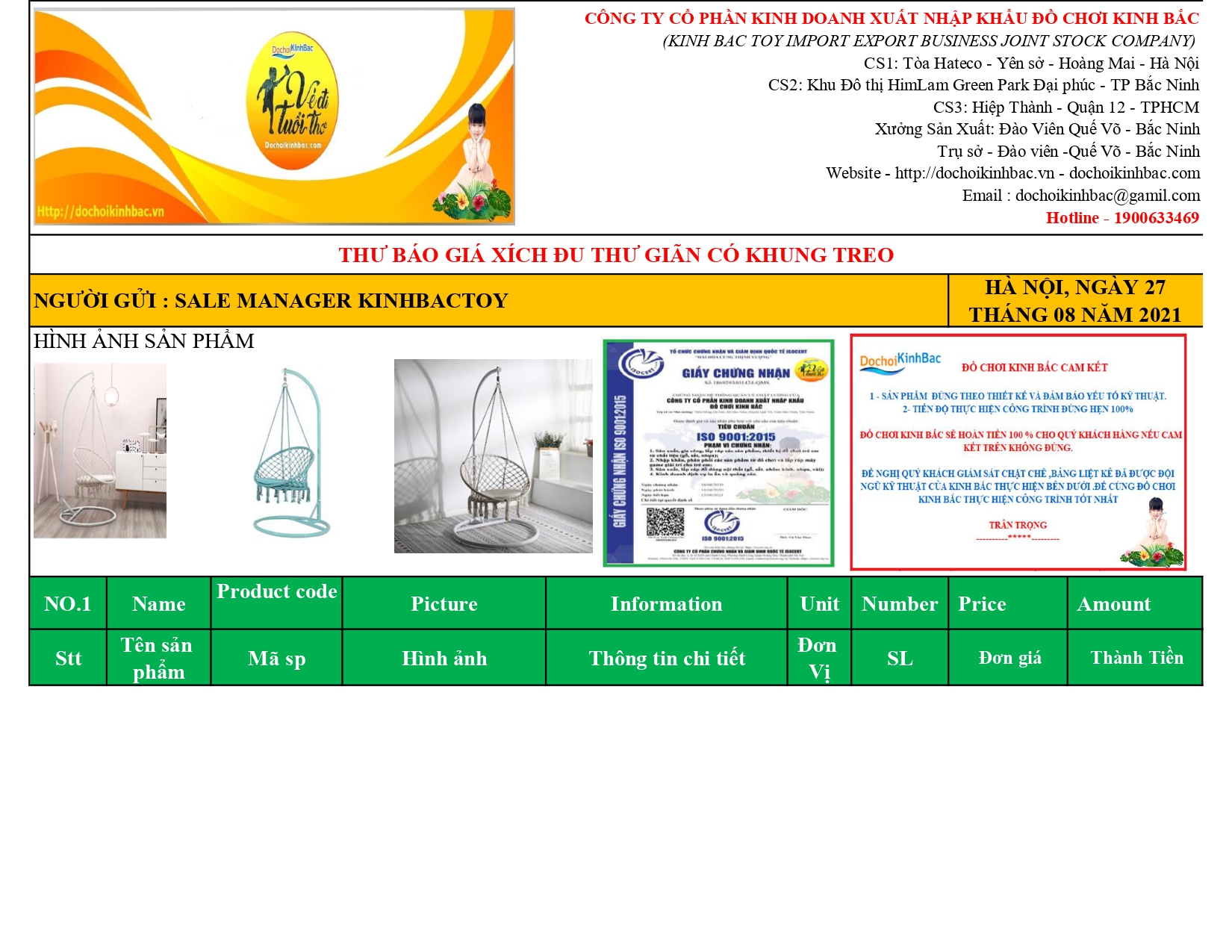 BÁO GIÁ XÍCH ĐU THƯ GIÃN CÓ KHUNG TREO SWING COTTON