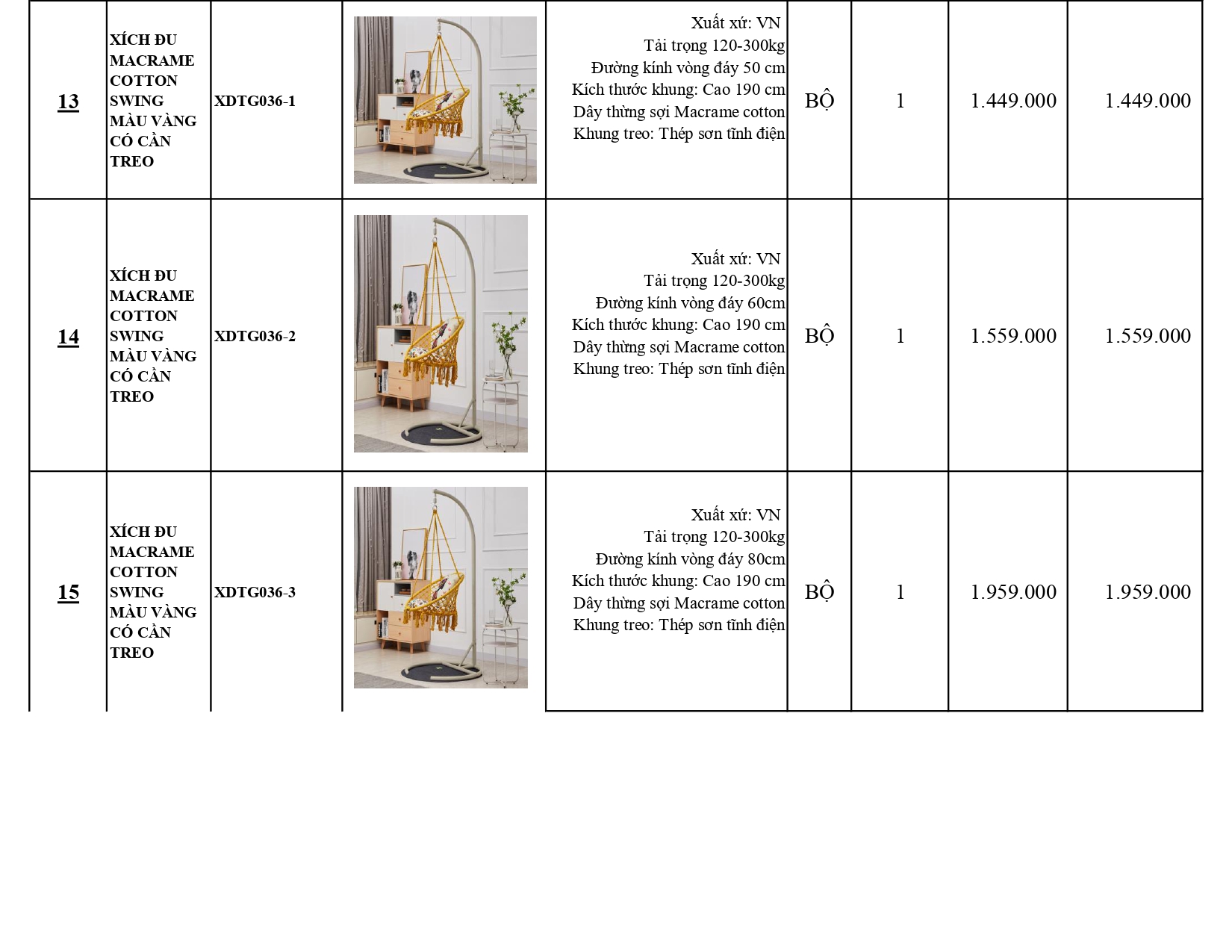 BÁO GIÁ XÍCH ĐU THƯ GIÃN CÓ KHUNG TREO SWING COTTON