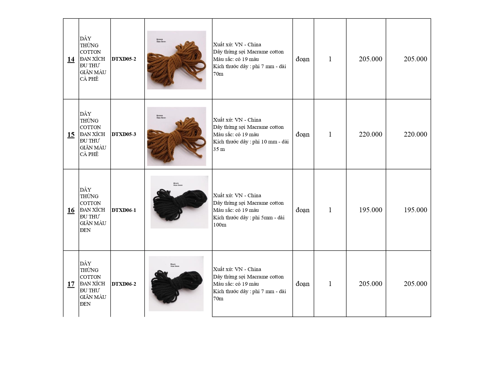 BÁO GIÁ DÂY THỪNG ĐAN XÍCH ĐU SWING COTTON