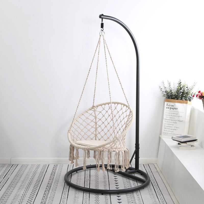 XÍCH ĐU MACRAME COTTON SWING MÀU KEM TRẮNG CÓ CẦN TREO XDTG033