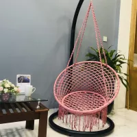 XÍCH ĐU MACRAME COTTON SWING MÀU HỒNG CÓ CẦN TREO XDTG037