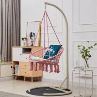 XÍCH ĐU MACRAME COTTON SWING MÀU HỒNG CÓ CẦN TREO XDTG037