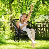 XÍCH ĐU MACRAME COTTON SWING MÀU ĐEN CÓ CẦN TREO XDTG038