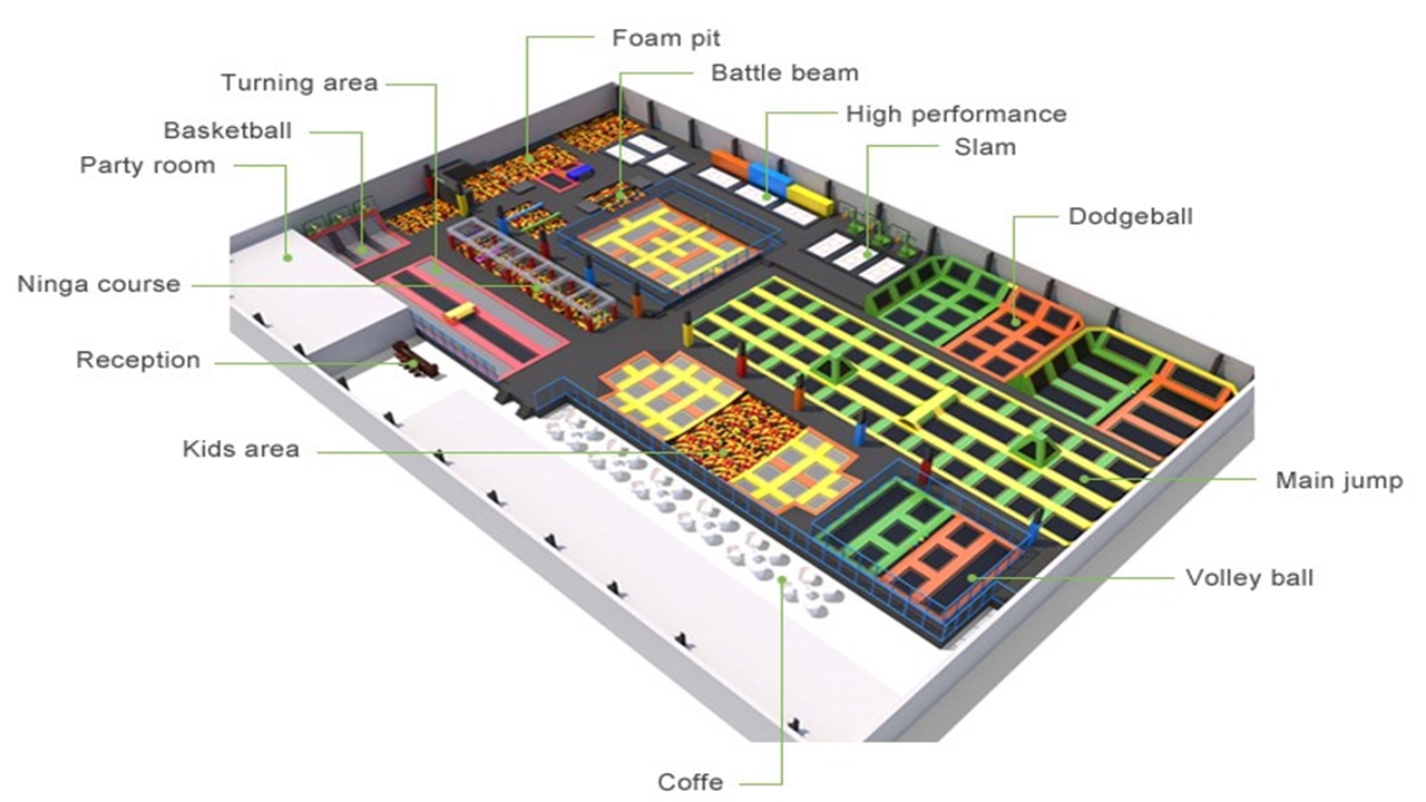 Thiết kế Trampoline 3d Kinhbactoy Trampoline park giải trí