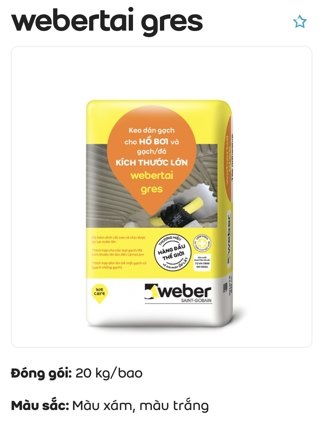 Keo dán gạch HỒ BƠI và gạch/đá KÍCH THƯỚC LỚN webertai gres