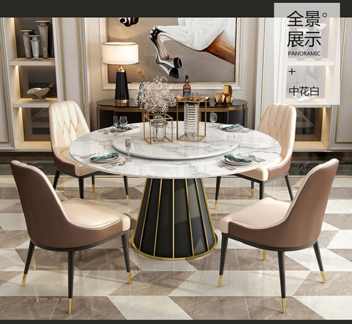 Bàn Ăn Mặt Đá Tròn Mâm Xoay BA-M004