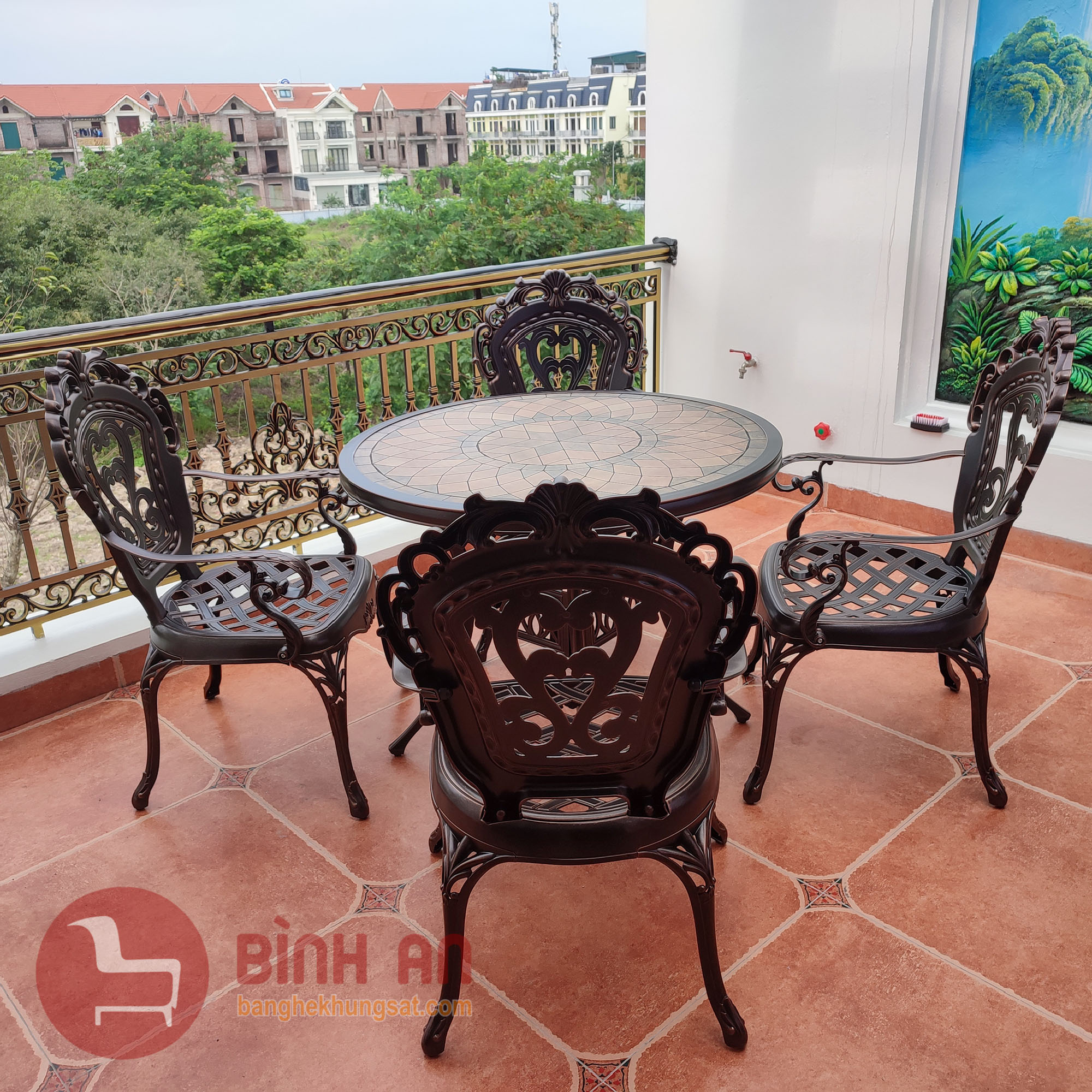 Bàn Ghế Ngoài Trời Nhôm Đúc Mặt Đá D94