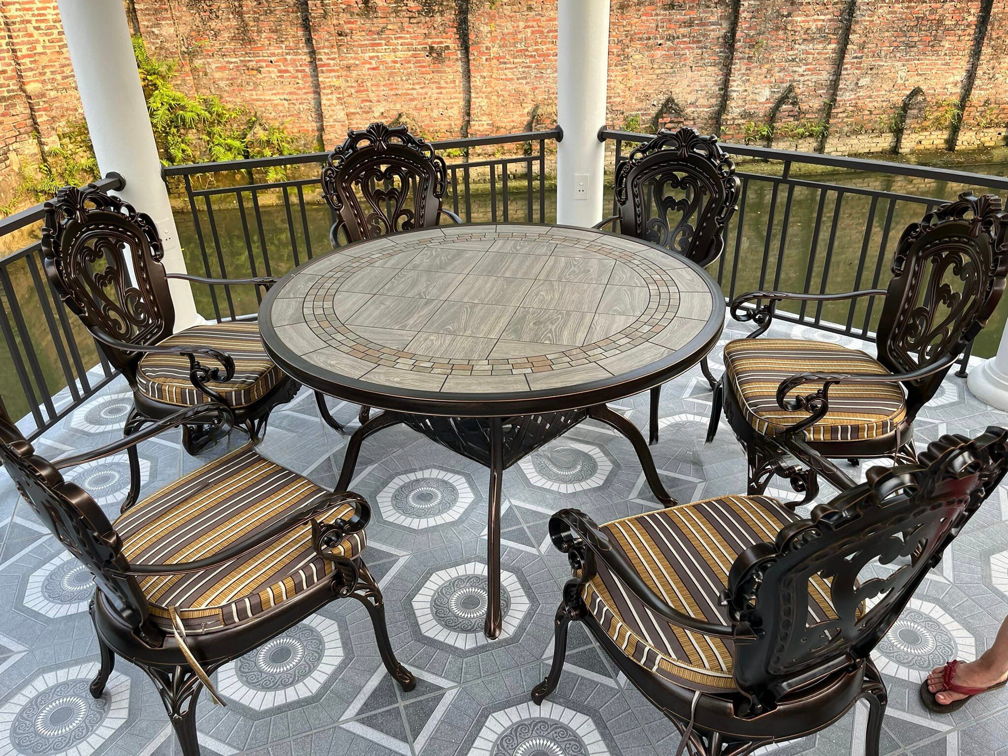 Bàn Ghế Nhôm Đúc Mặt Đá D120-6GTCD