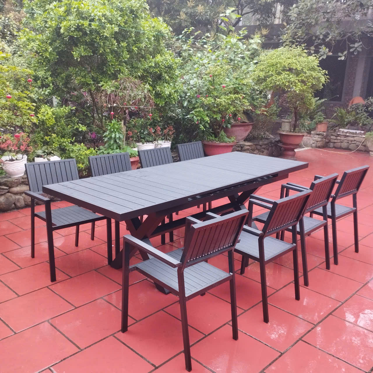 Bàn Ghế Sân Vườn Ngoài Trời Composit D180/240