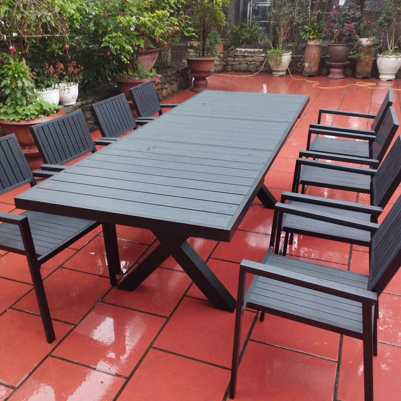 Bàn Ghế Sân Vườn Ngoài Trời Composit D180/240