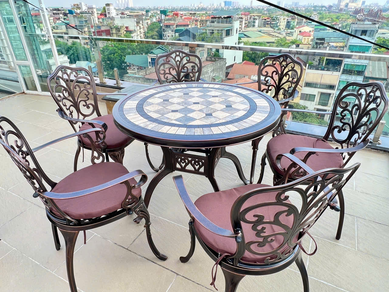 Bàn Ghế Nhôm Đúc Mặt Đá D94 6 Ghế