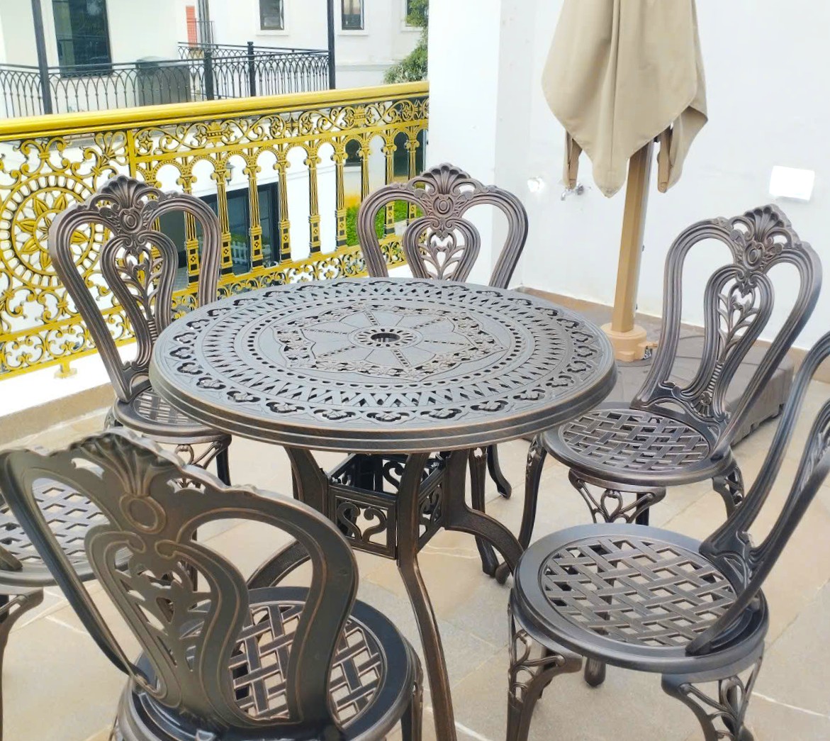 Bộ Bàn Ghế Sân Vườn Nhôm Đúc 6 Ghế D80