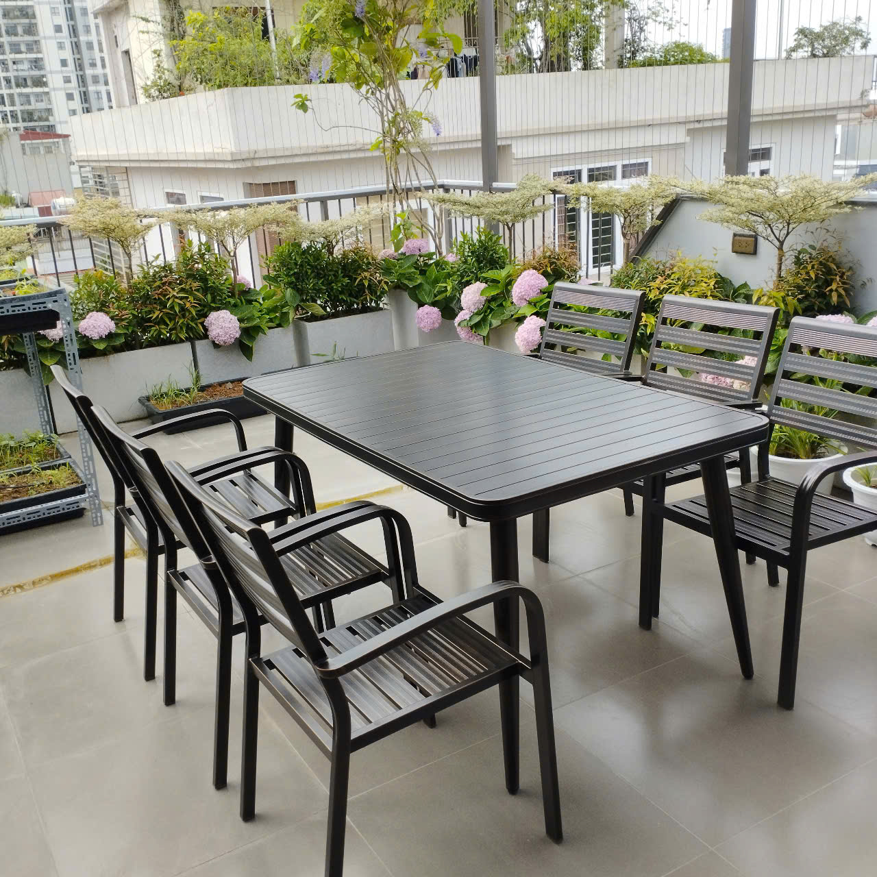 Bàn Ghế Sân Vườn Nhôm Đúc Nan Thẳng D150