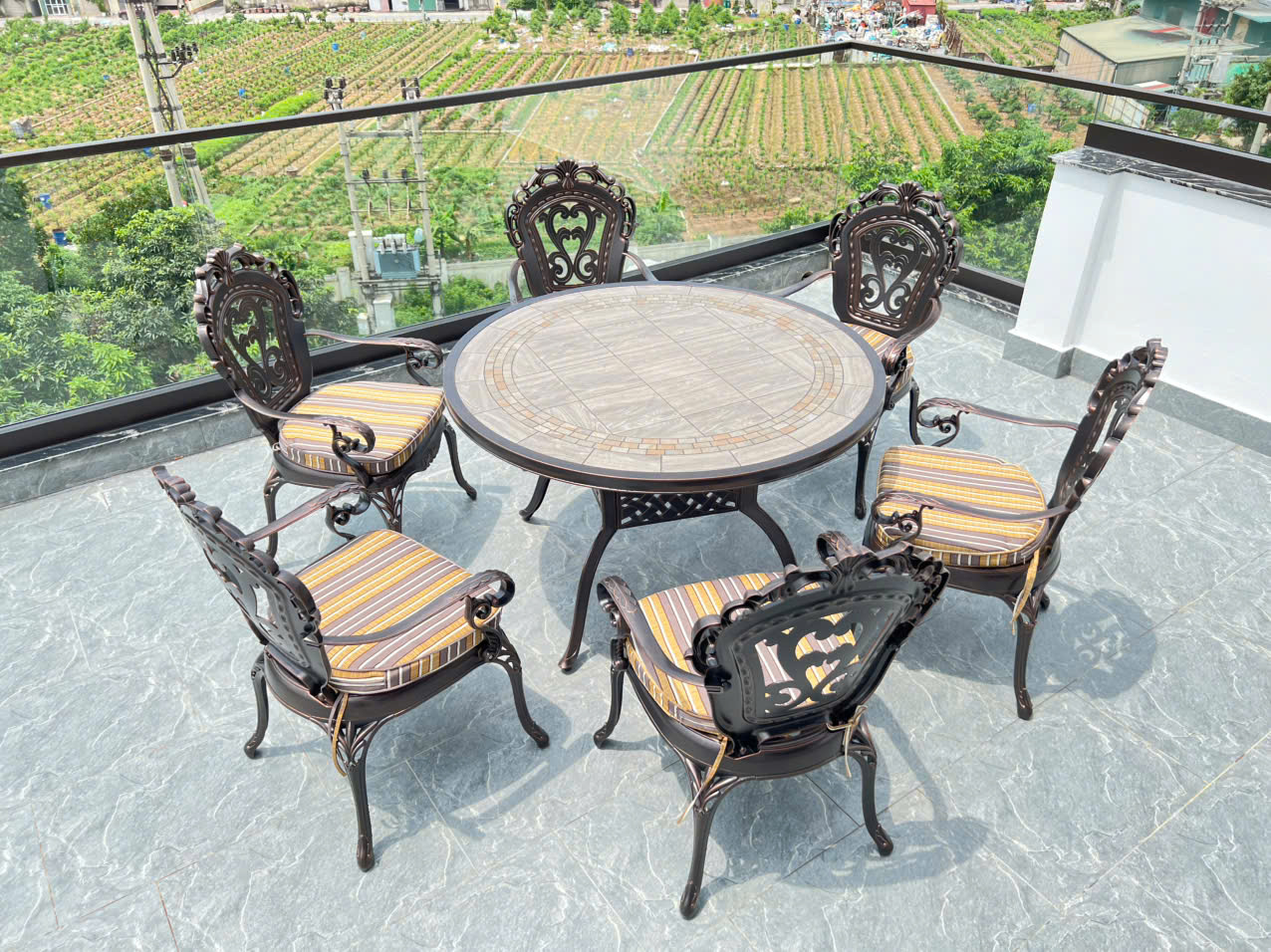 Bàn Ghế Nhôm Đúc Mặt Đá D120-6GTCD