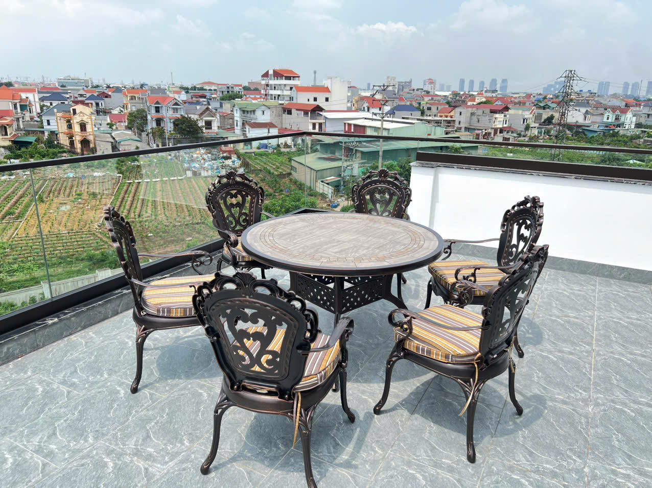 Bàn Ghế Nhôm Đúc Mặt Đá D120-6GTCD