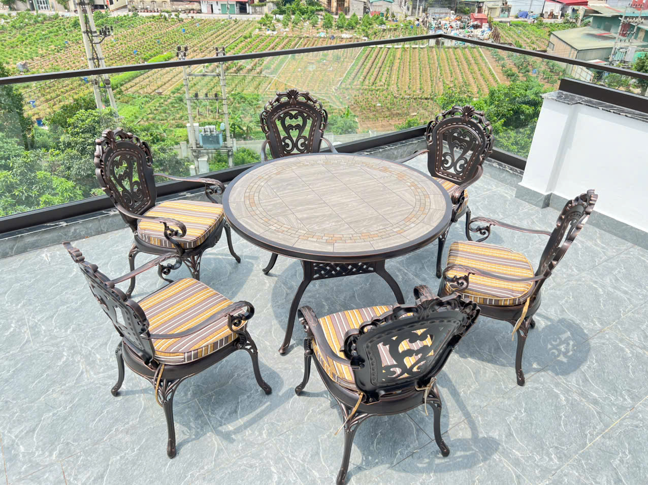 Bàn Ghế Nhôm Đúc Mặt Đá D120-6GTCD