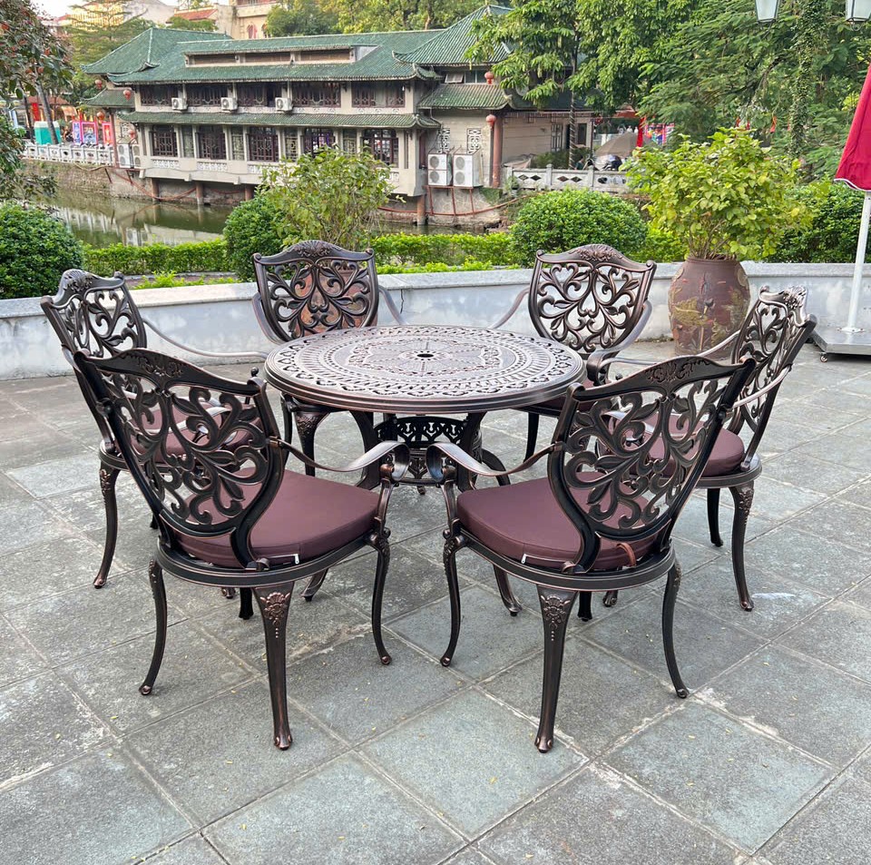Bộ Bàn Ghế Sân Vườn Nhôm Đúc D100 - 6 Ghế