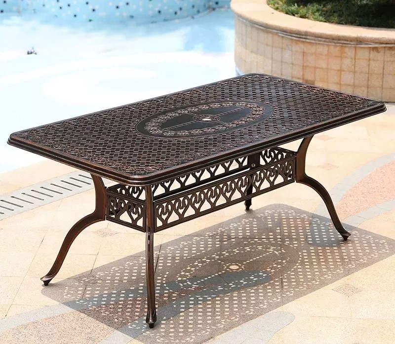 Bộ bàn ghế sân vườn họa tiết hoa sen 6 ghế