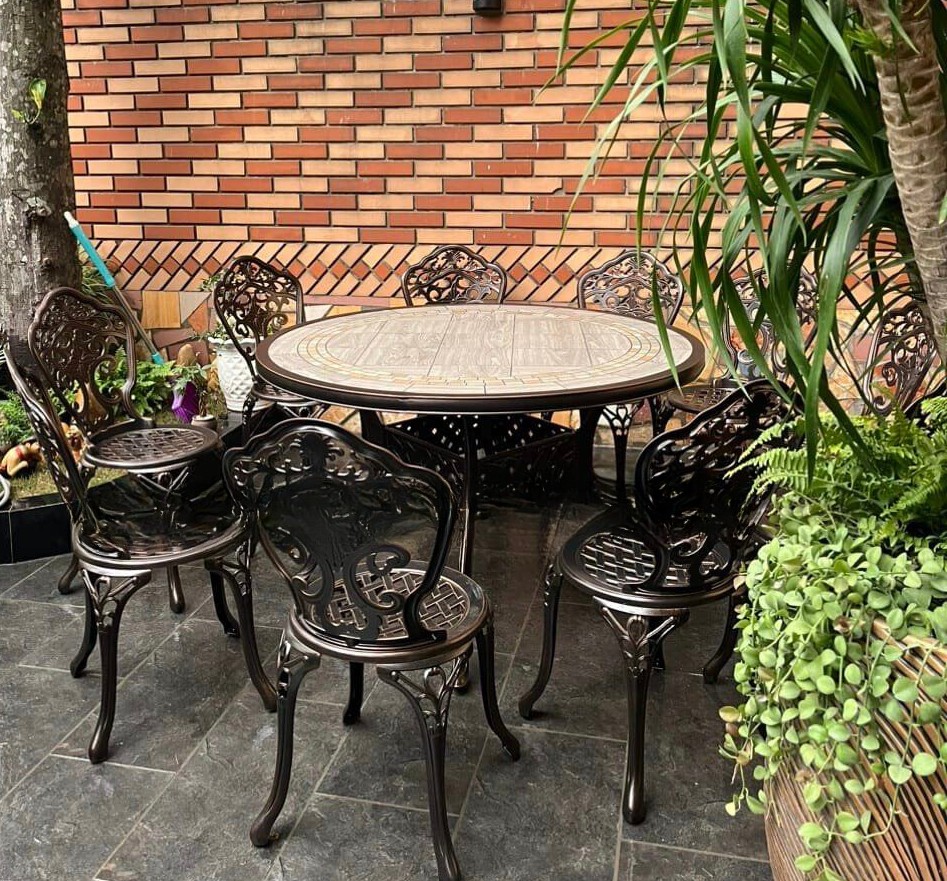 Bộ Bàn Ghế Ngoài Trời Nhôm Đúc Mặt Đá D120-10G