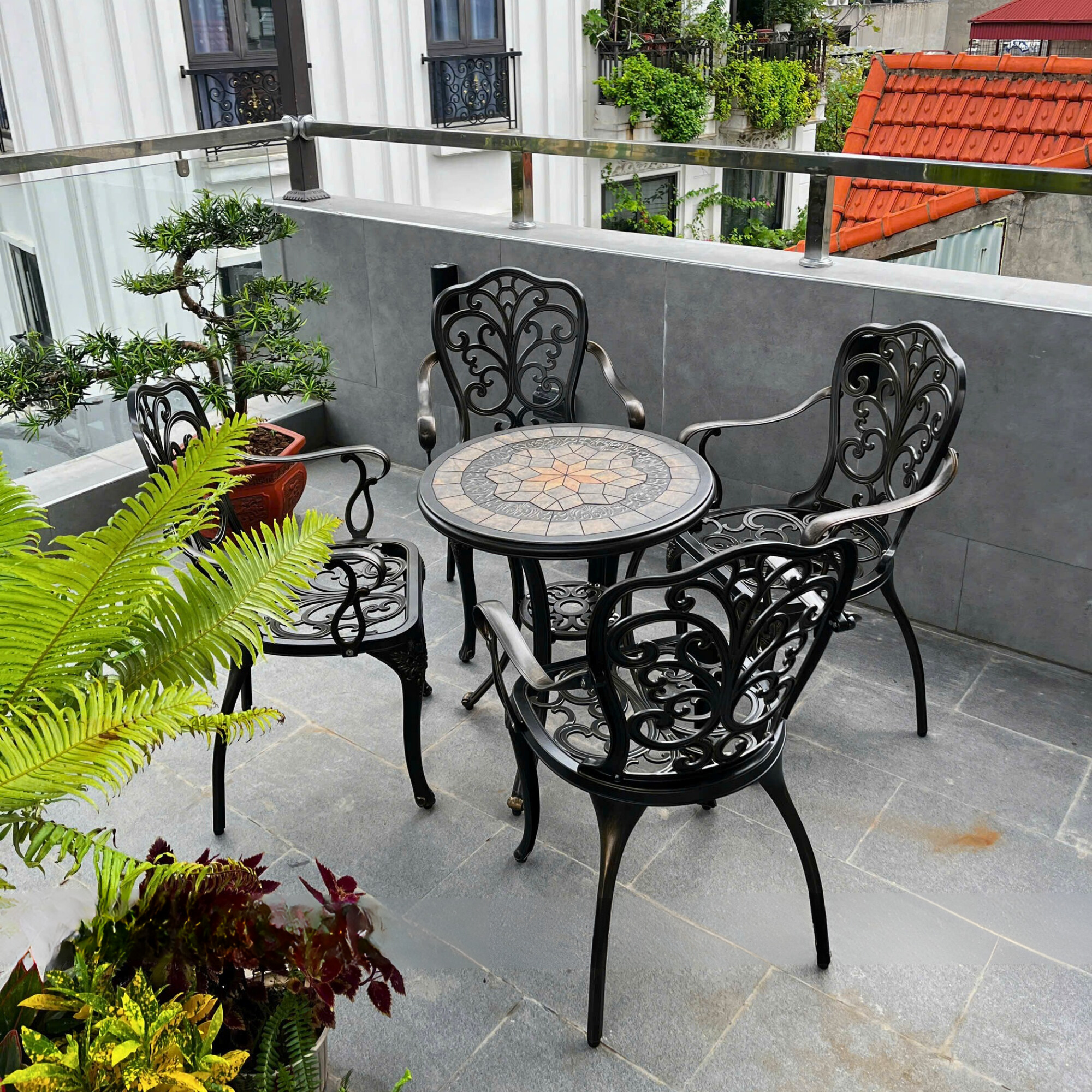 Bộ Bàn Ghế Sân Vườn Mặt Đá D60 - 4GCB