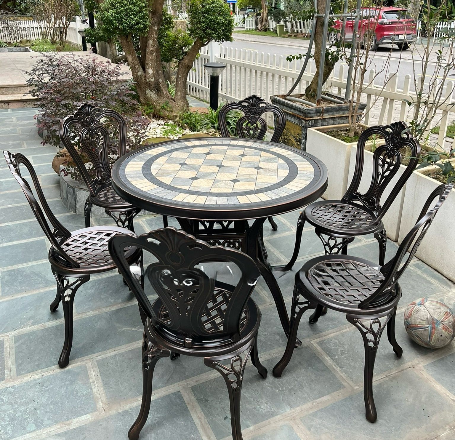 Bộ Bàn Ghế Ngoài Trời Mặt Đá 6 Ghế