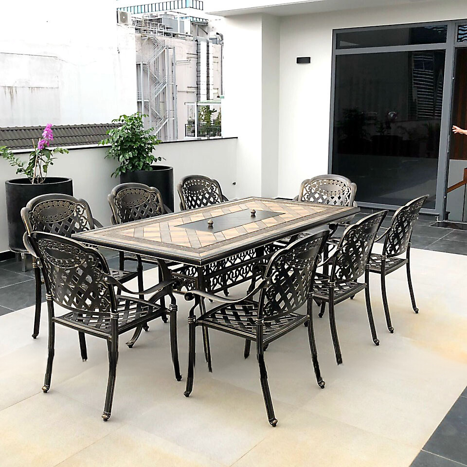 Bàn Ghế Nhôm Đúc Sân Vườn Có Bếp Nướng