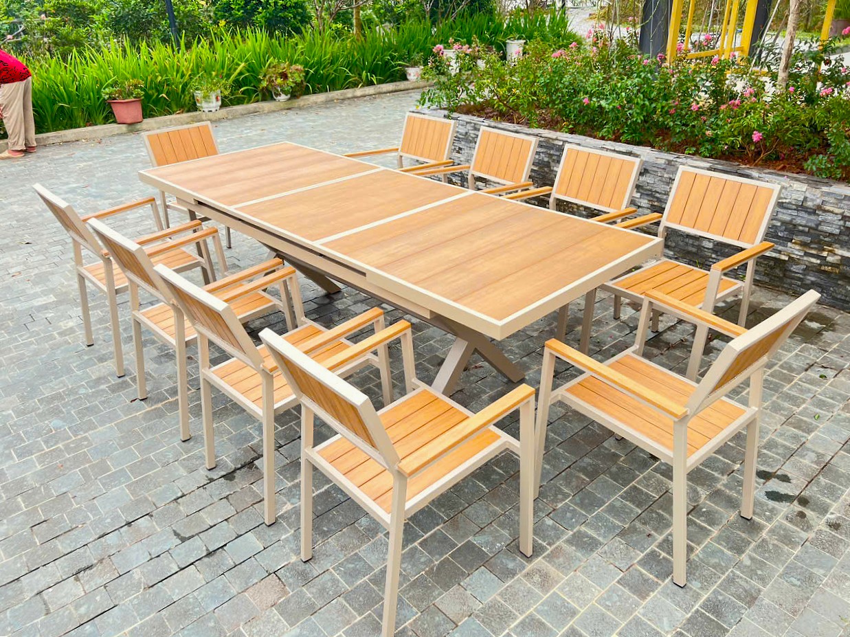 Bàn Ghế Sân Vườn Composit Thông Minh D180/240