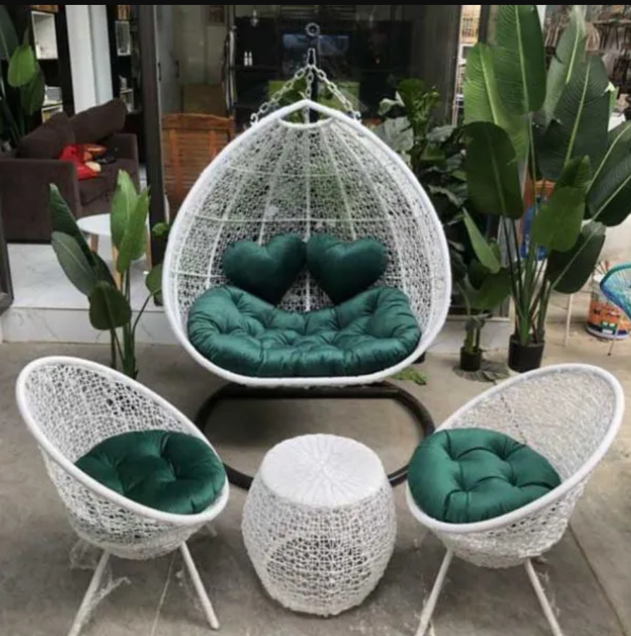 Bộ Xích Đu Đôi Sân Vườn Kèm Bàn Ghế Mây Cao Cấp
