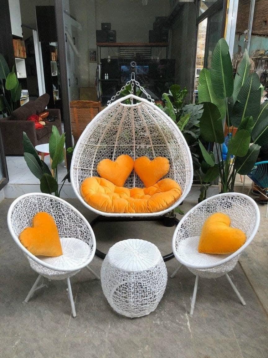 Bộ Xích Đu Đôi Sân Vườn Kèm Bàn Ghế Mây Cao Cấp