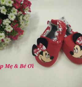 Giày tập đi đế silicon Mickey nơ đỏ
