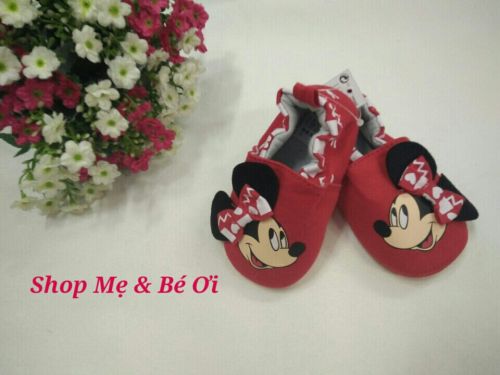 Giày tập đi đế silicon Mickey nơ đỏ