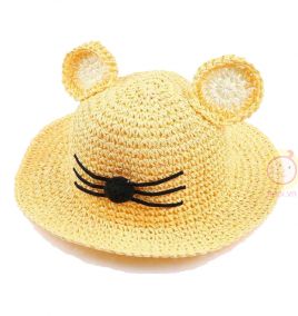 Nón đan lát rộng vành hình mèo xinh