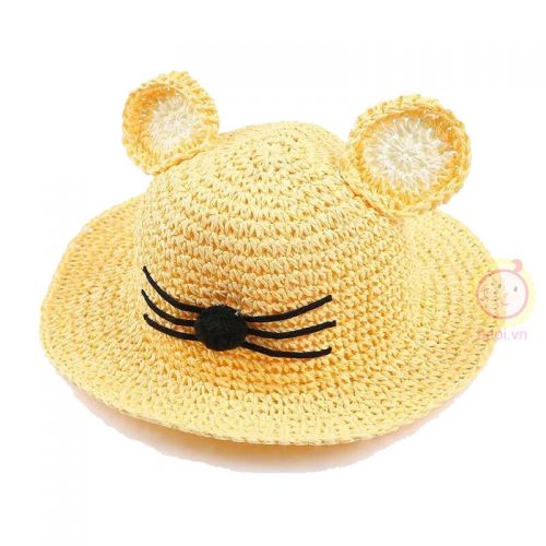 Nón đan lát rộng vành hình mèo xinh
