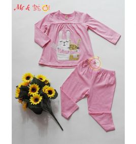 Thời trang đồ bộ bé gái thêu hình thỏ dễ thương