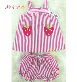 Đồ bộ bé gái hai dây thêu hình dâu