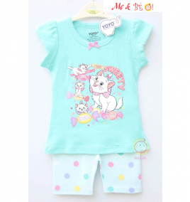 Đồ bộ tay ngắn bé gái in hình chú mèo dễ thương