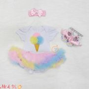 Set body suit kèm băng đô và giày in hình que kem cho bé gái